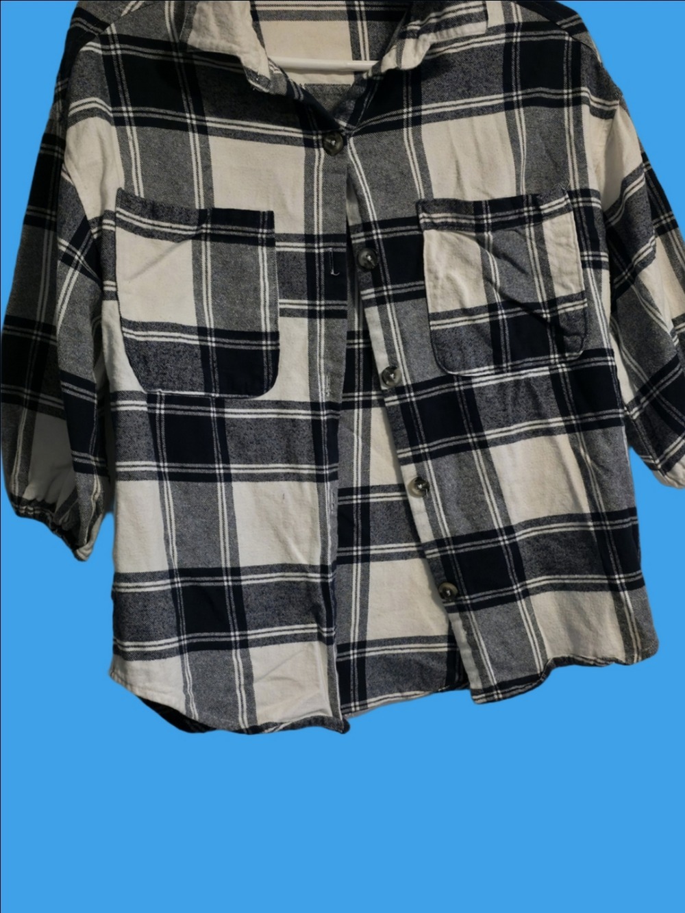 4/$67 Deal! Retro Navy and White Plaid Button-Up Shirt